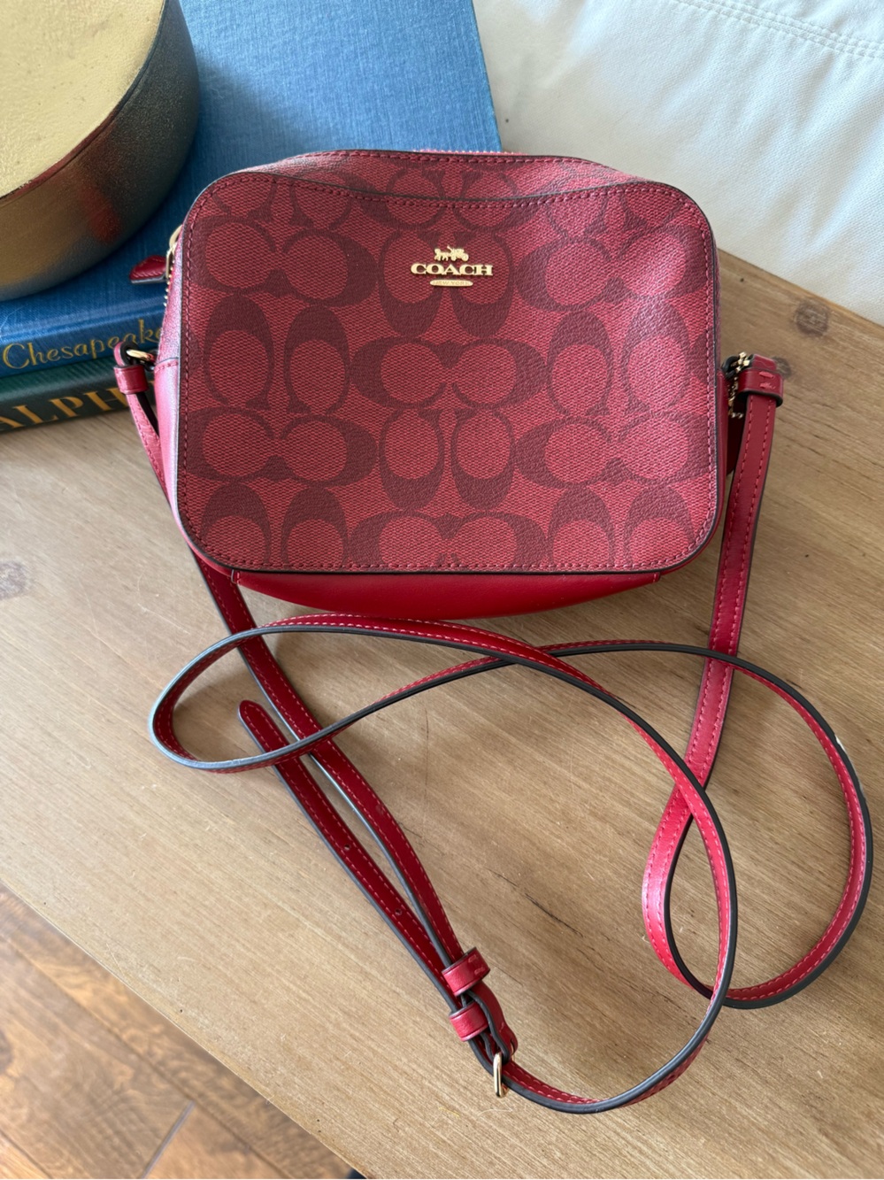 Coach Signature Red Coated Canvas Mini Camera Crossbody Bag